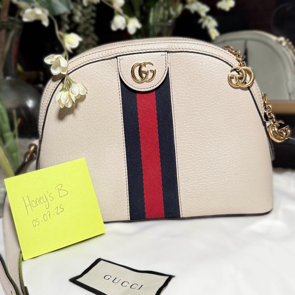 Gucci Cream Crossbody Bag with Red and Blue Stripe